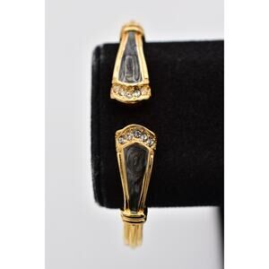 KJL for Avon Hinged Cuff Bangle Bracelet Rhinestone Gold Enamel Signed BinBR